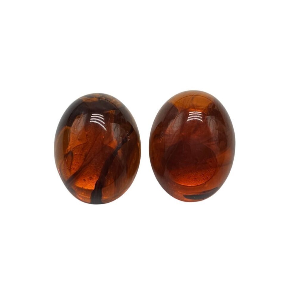 Vintage Amber Like Lucite Oval Clip On Earrings Retro Style 1 Inch